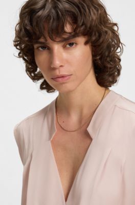 Blusa regular fit de seda con el&aacute;stico, Rosa claro