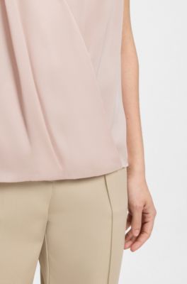 Blusa regular fit de seda con el&aacute;stico, Rosa claro