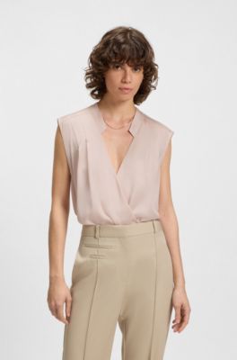Blusa regular fit de seda con el&aacute;stico, Rosa claro