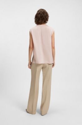 Blusa regular fit de seda con el&aacute;stico, Rosa claro