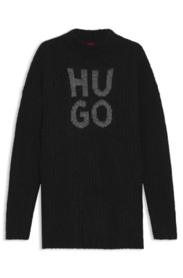 Knitted sweater with sparkling stacked logo, Black