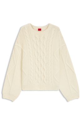 Cable-knit sweater in an oversized fit, White