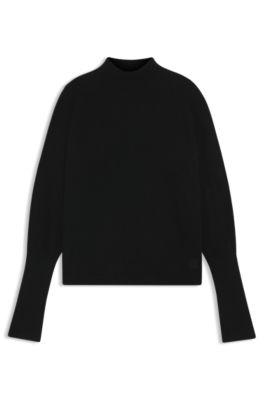 Wool-blend sweater with mock neck, Black