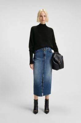 Wool-blend sweater with mock neck, Black