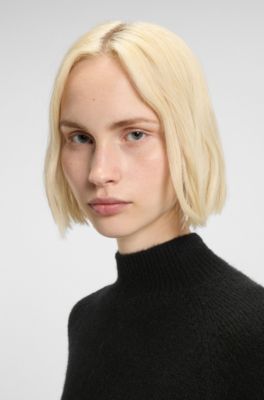 Wool-blend sweater with mock neck, Black
