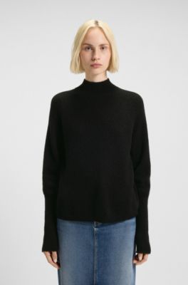 Wool-blend sweater with mock neck, Black