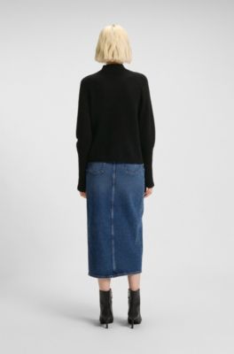 Wool-blend sweater with mock neck, Black