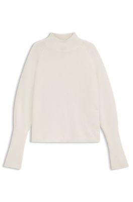 Jersey relaxed fit en mezcla de lana con cuello medio, Blanco