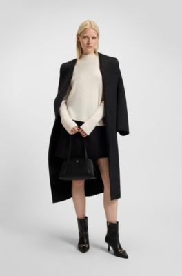 Wool-blend sweater with mock neck, White