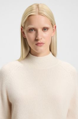 Wool-blend sweater with mock neck, White