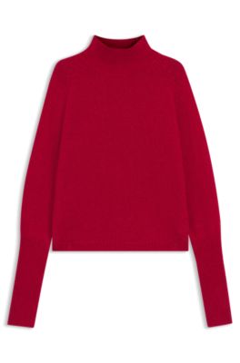 Wool-blend sweater with mock neck, Red