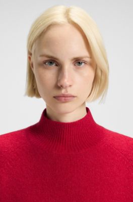 Wool-blend sweater with mock neck, Red