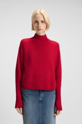 Wool-blend sweater with mock neck, Red