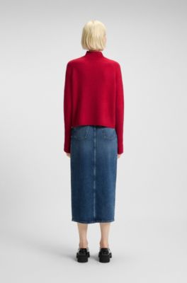 Jersey relaxed fit en mezcla de lana con cuello medio, Rojo