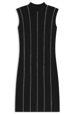 Vestido ajustado de punto con rayas de pedrer&iacute;a, Negro
