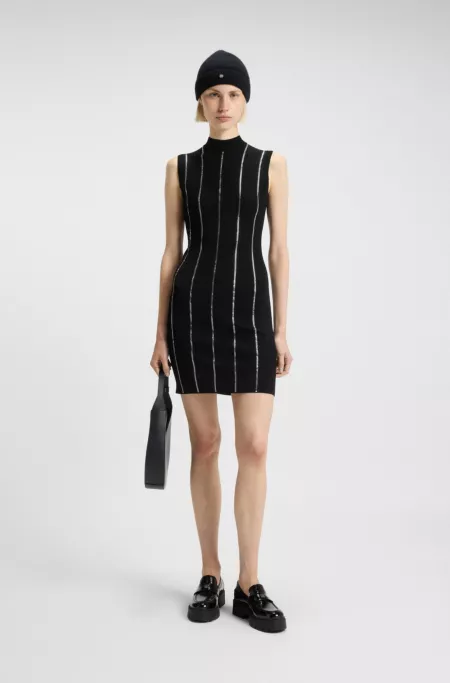 Bodycon dress with rhinestone stripes