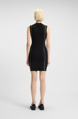 Vestido ajustado de punto con rayas de pedrer&iacute;a, Negro