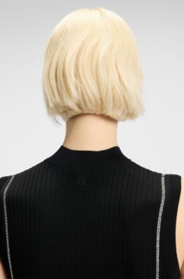 Vestido ajustado de punto con rayas de pedrer&iacute;a, Negro