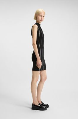 Vestido ajustado de punto con rayas de pedrer&iacute;a, Negro