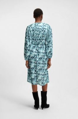 Printed dress in hammered satin, Patterned