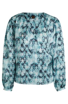 Regular-fit blouse in printed hammered satin, Patterned