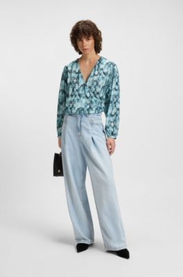Regular-fit blouse in printed hammered satin, Patterned