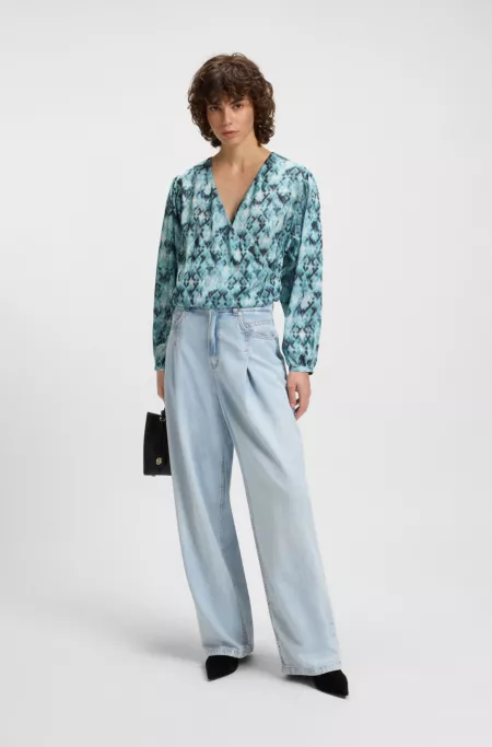 Regular-fit blouse in printed hammered satin