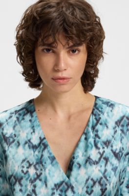 Regular-fit blouse in printed hammered satin, Patterned