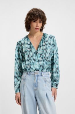 Regular-fit blouse in printed hammered satin, Patterned