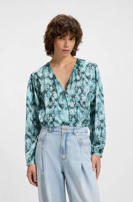 Regular-fit blouse in printed hammered satin