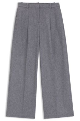 Pantalones regular fit de pernera ancha en franela suave, Gris claro