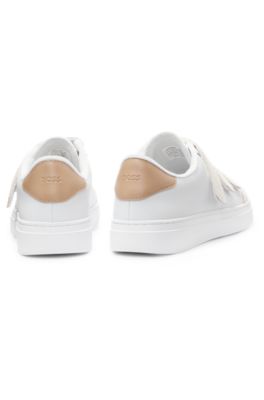Baskets en cuir avec brides riptape en cuir su&eacute;d&eacute;, Blanc