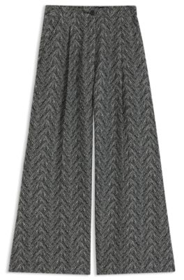 Pantalones regular fit de pernera ancha en tweed de espiga, Fantas&iacute;a