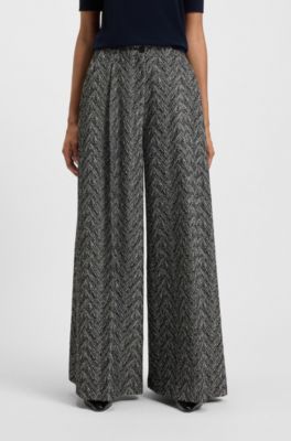 Pantalones regular fit de pernera ancha en tweed de espiga, Fantas&iacute;a