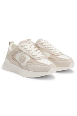Suede-trim trainers with Double B monogram, White