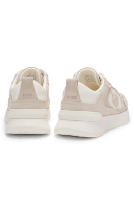 Suede-trim trainers with Double B monogram, White