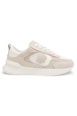 Suede-trim trainers with Double B monogram, White