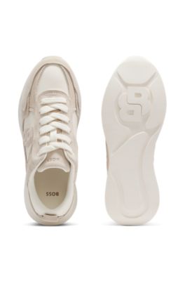 Suede-trim trainers with Double B monogram, White