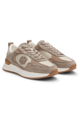 Suede-trim trainers with Double B monogram, Light Brown