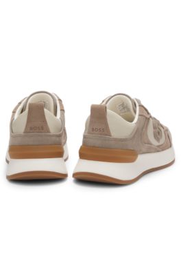 Suede-trim trainers with Double B monogram, Light Brown