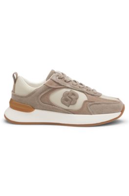 Suede-trim trainers with Double B monogram, Light Brown