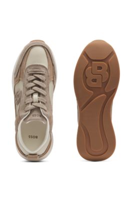 Suede-trim trainers with Double B monogram, Light Brown