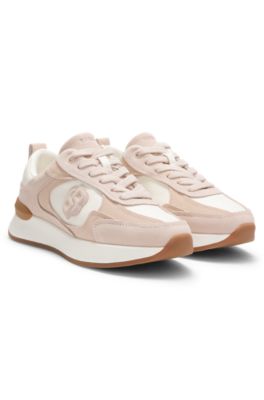 Suede-trim trainers with Double B monogram, light pink