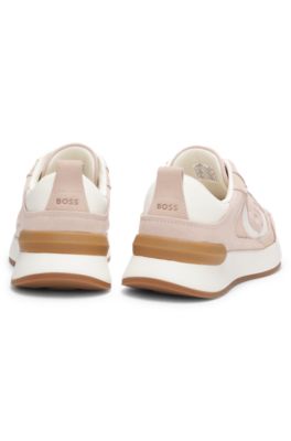 Suede-trim trainers with Double B monogram, light pink