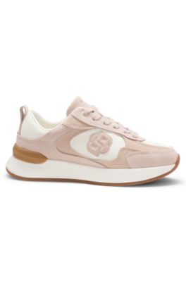 Suede-trim trainers with Double B monogram, light pink