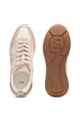 Suede-trim trainers with Double B monogram, light pink