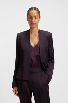 Blazer de esmoquin regular fit con solapas tipo chal, Luz p&uacute;rpura