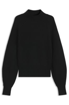 Jersey de corte holgado con cuello vuelto y mangas ragl&aacute;n, Negro