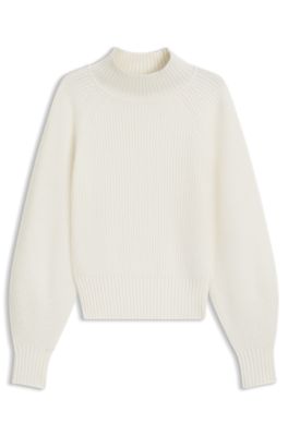 Jersey de corte holgado con cuello vuelto y mangas ragl&aacute;n, Blanco