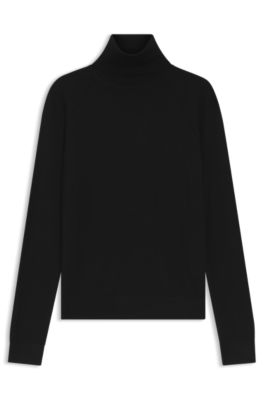 Jersey slim fit de cuello vuelto en lana merina extrafina, Negro